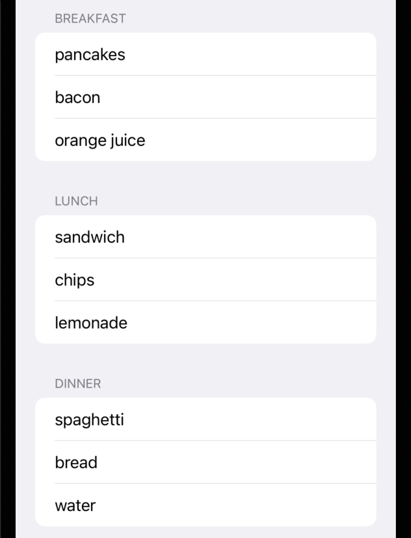 SwiftUI List with Sections SwiftUI List with Sections