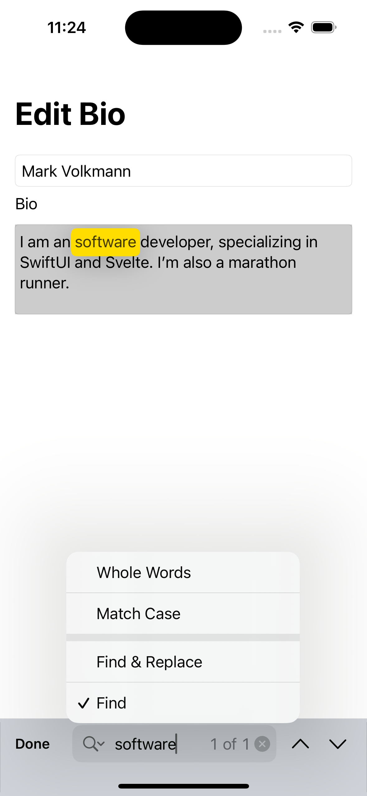 SwiftUI TextEditor findNavigator activated SwiftUI TextEditor findNavigator activated