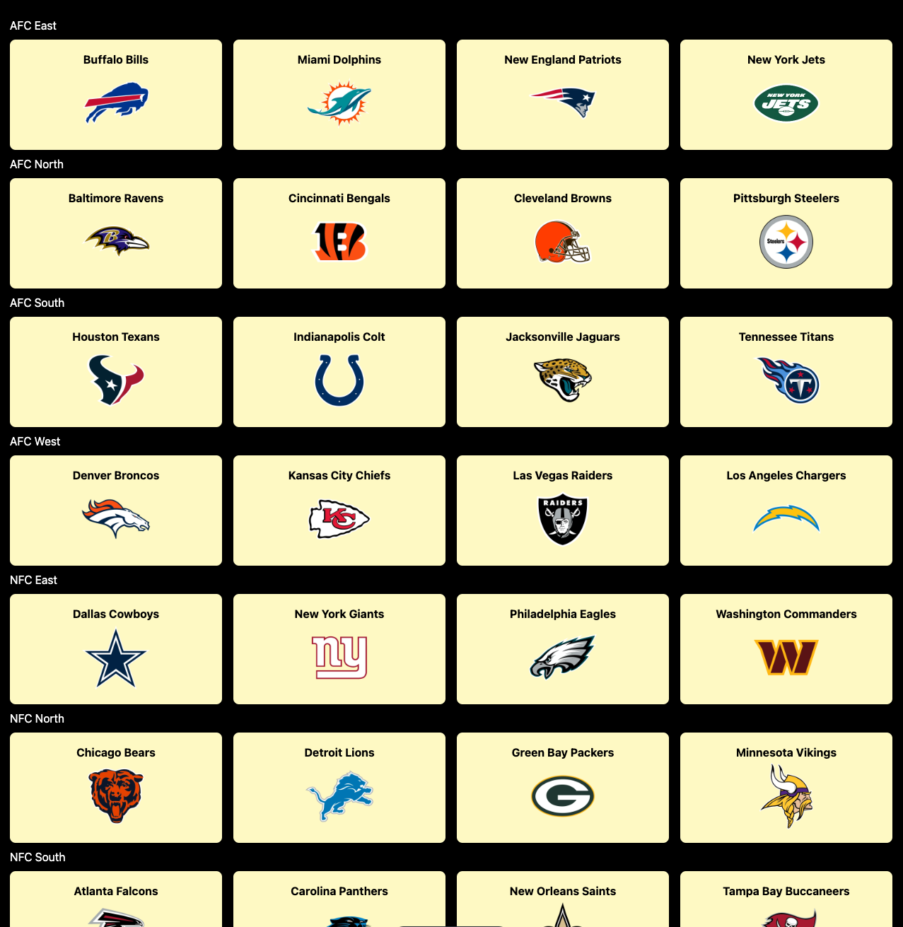 Astro content collections NFL home