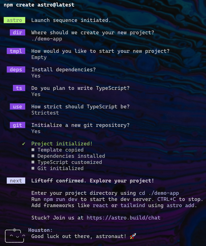 Astro create project