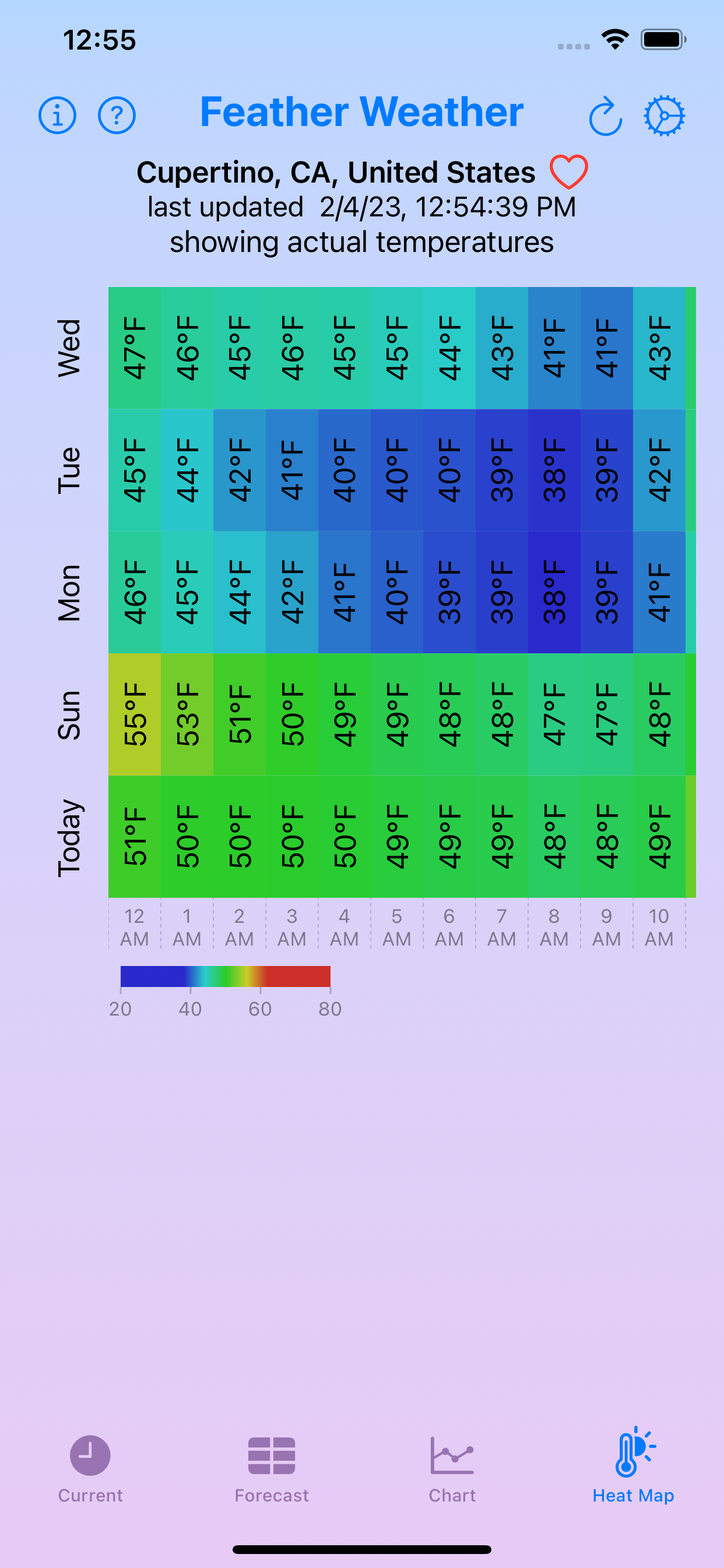 Feather Weather Heat Map screen