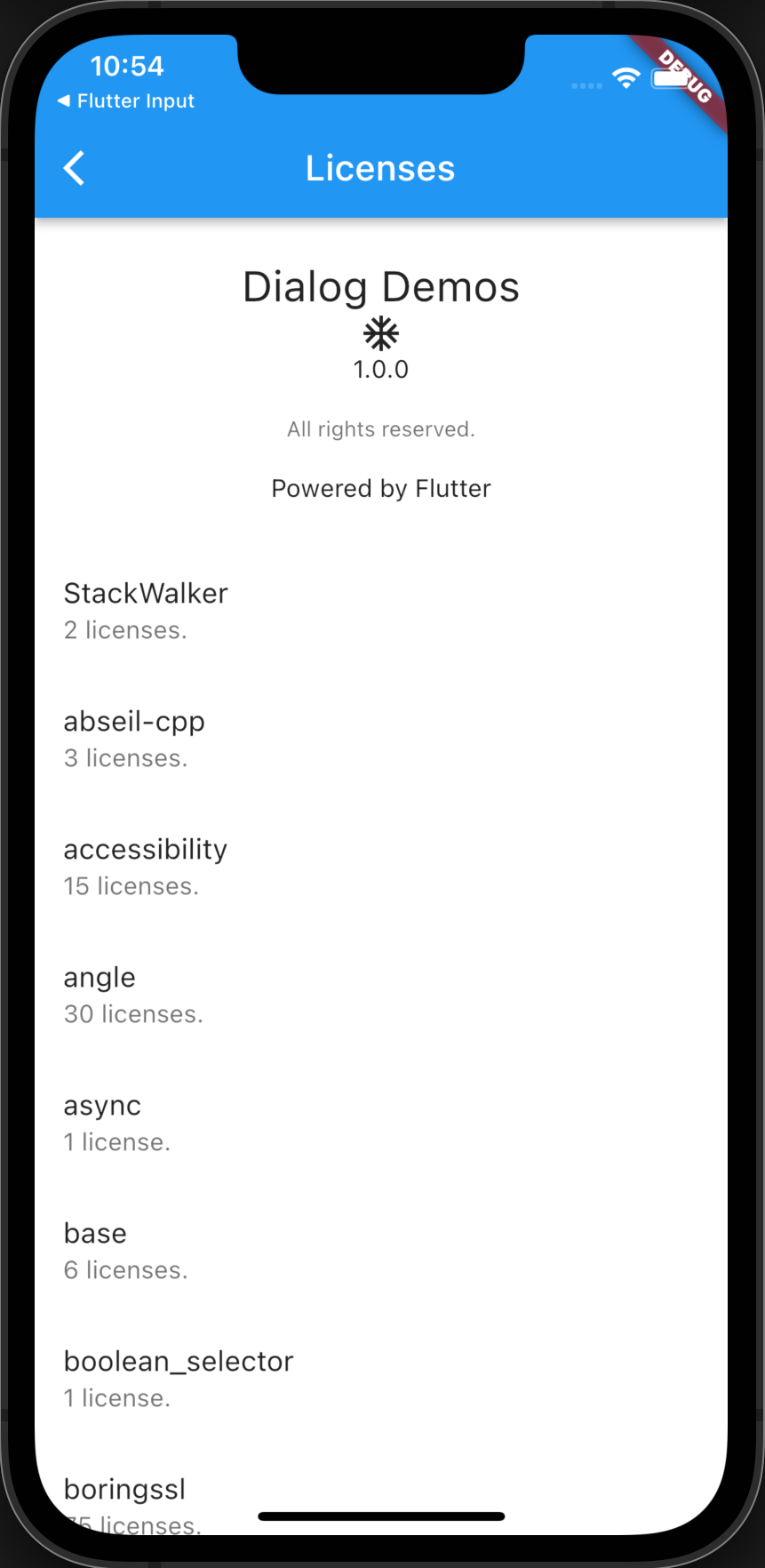 Flutter About Dialog Licenses