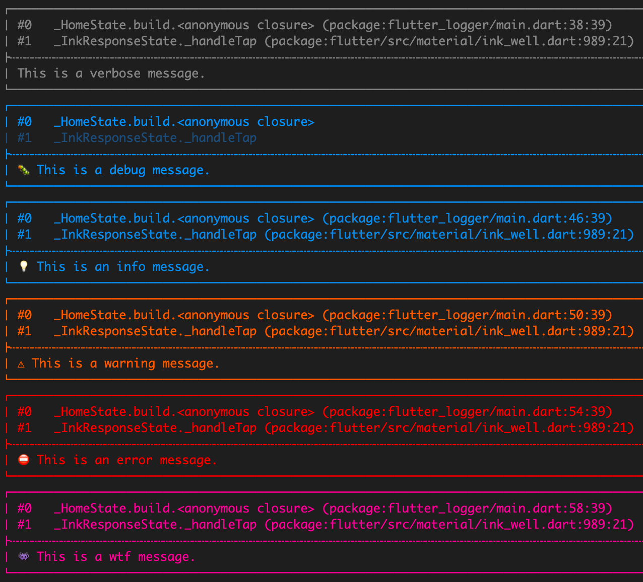 Flutter logger output Flutter logger output