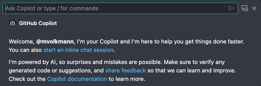 GitHub Copilot chat window