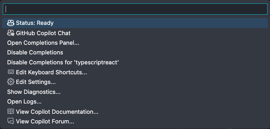 GitHub Copilot status menu