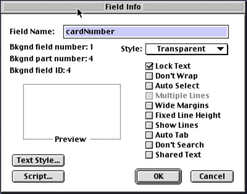 HyperCard card number field