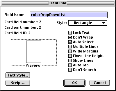 HyperCard color dropdown list