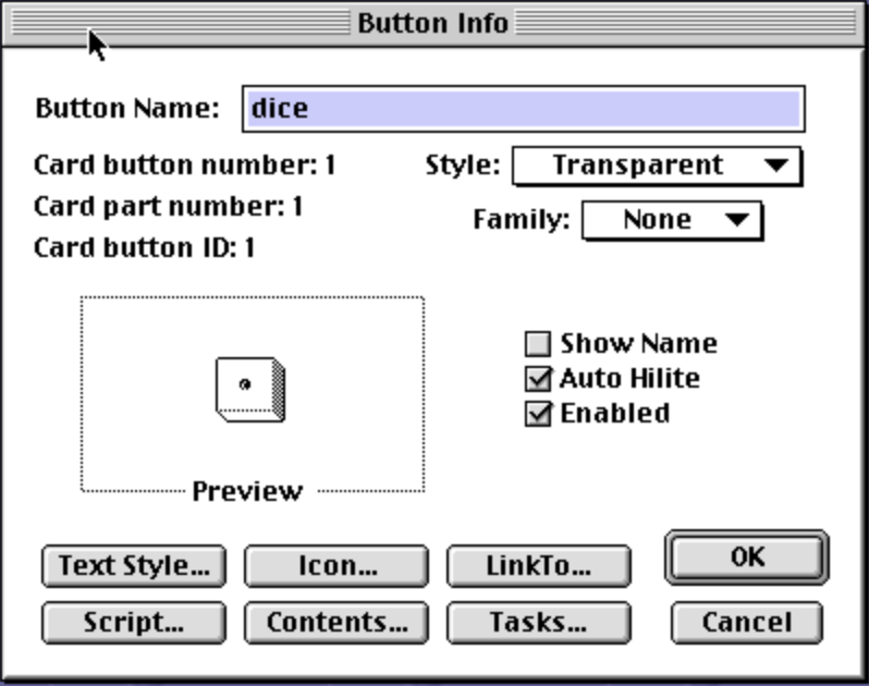 HyperCard Dice Button Info