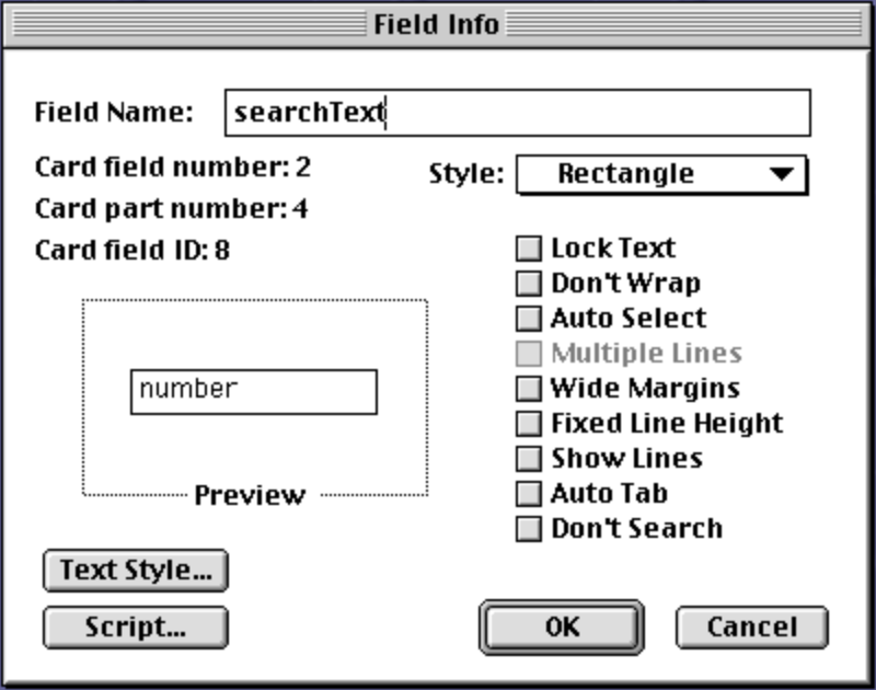 HyperCard Field Info