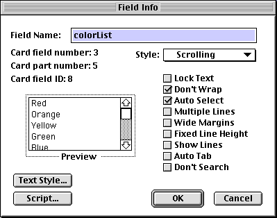 HyperCard field #1 for list selection