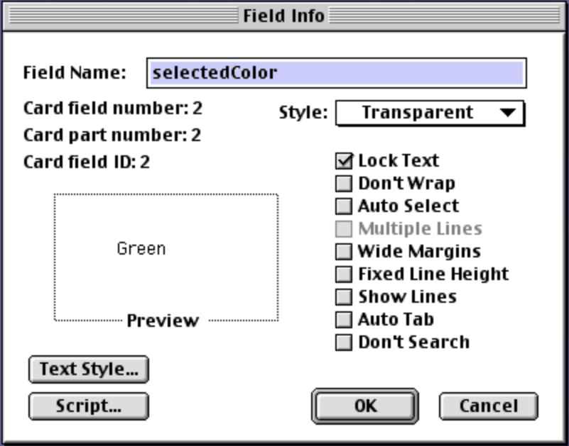 HyperCard field #2 for list selection