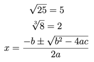 LaTeX math roots