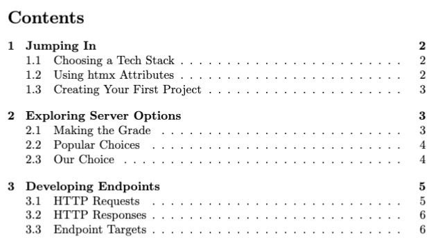 LaTeX table of contents