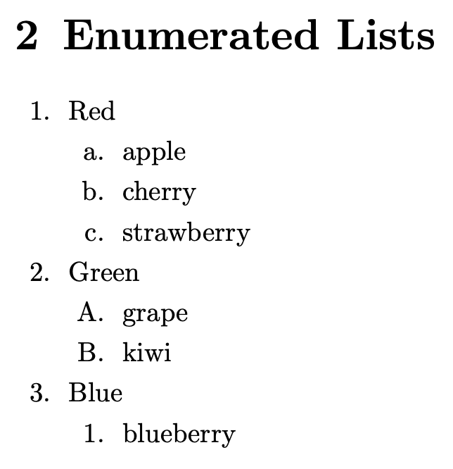 Texinfo Enumerated Lists