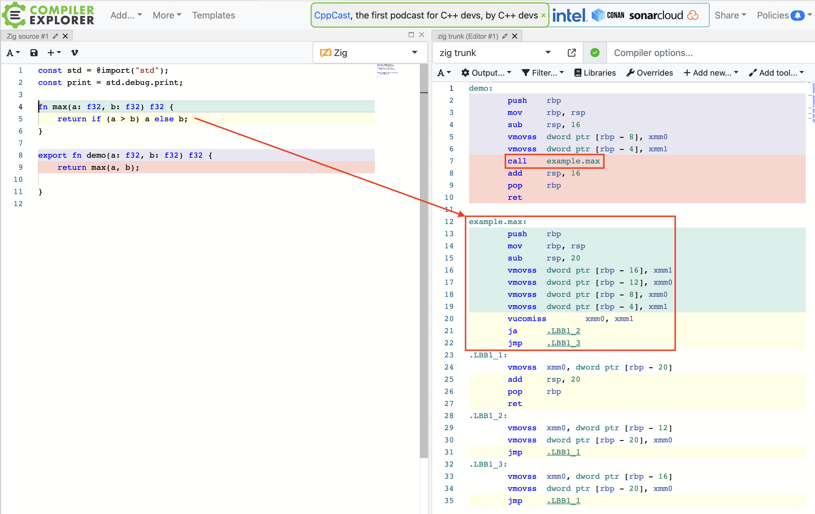 Zig non-inline function Zig non-inline function