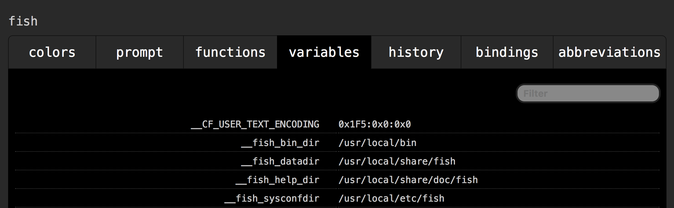 variables config screenshot